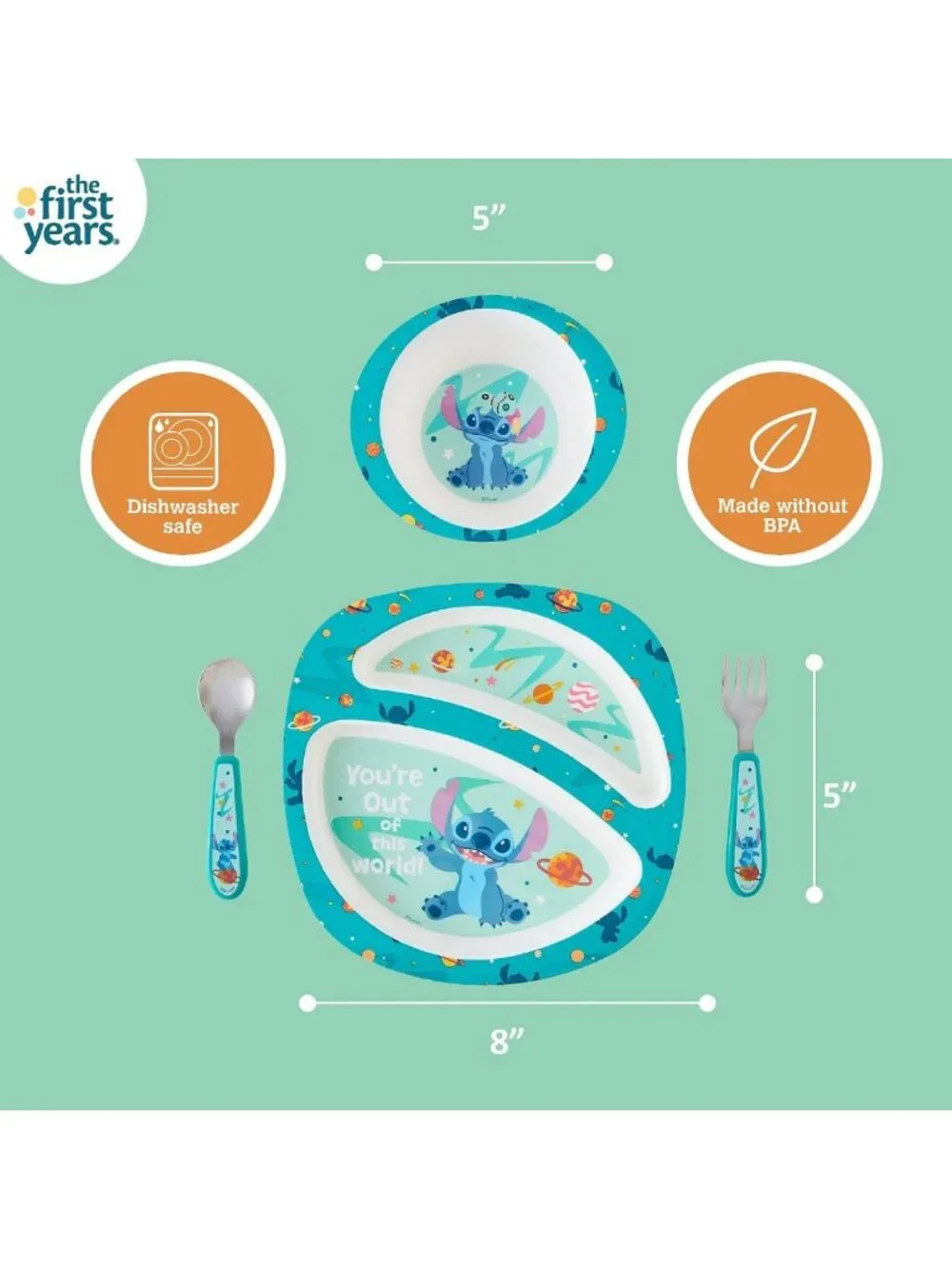 Disney Stitch Toddler Dinnerware Set - 4-Piece Feeding Set, Dishwasher Safe